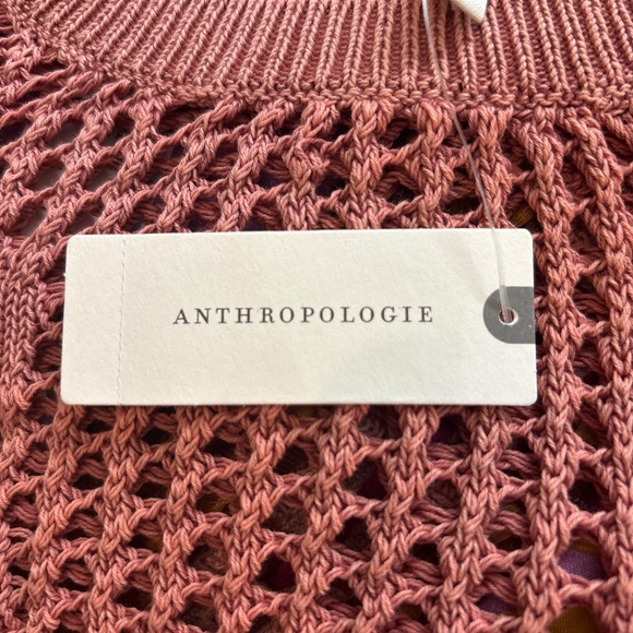 Pilcro/Anthopologie Coral Open Weave Sweater with Flowers Oversized M. NWT - Picture 7 of 11